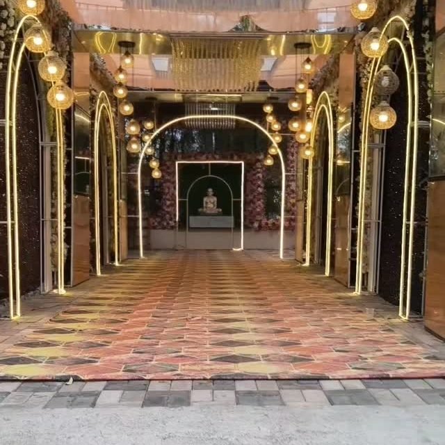 The archway walk-in to Meera Celebration, lit for a function